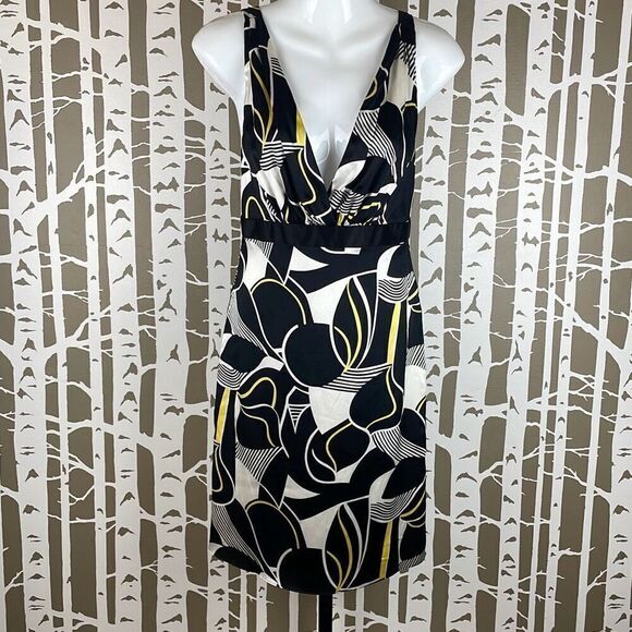 Maria Bianca Nero Deep V Short Geometric Printed Silk Dress S - Picture 1 of 9